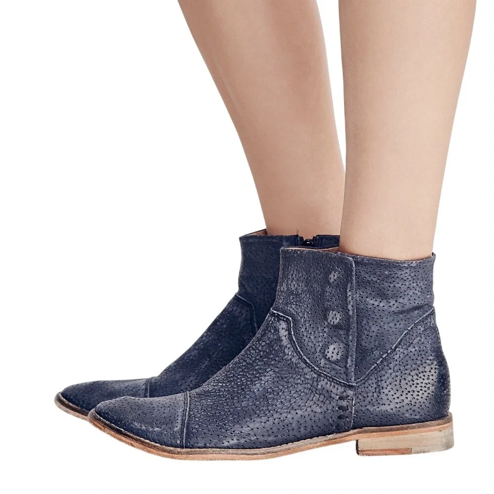 Free People Shadow Lark Ankle Bootie Leather Grey Blue 38 / US Womens 8